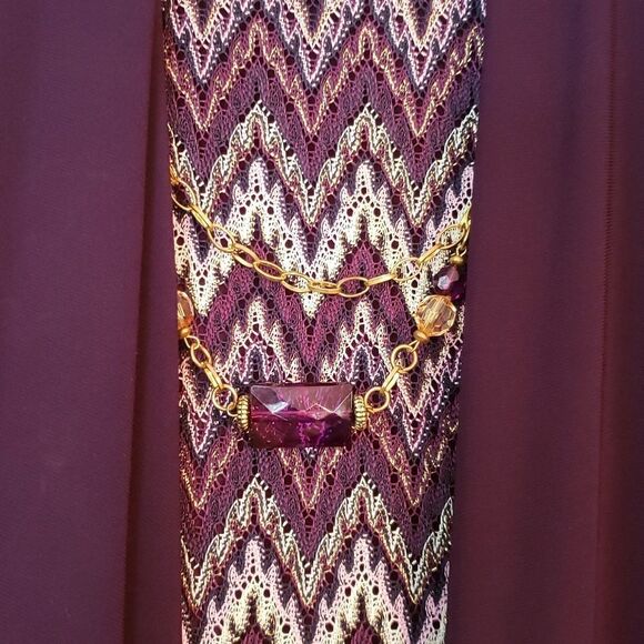 EUC R&M Richards Purple Chevron Dress with Attached Jacket Gold Metallic Thread - Picture 3 of 8